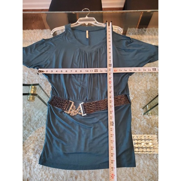 Inner Womens Blue Rayon Round Neck Cold Shoulder Sleeve Casual Top Blouse Small - Picture 10 of 11